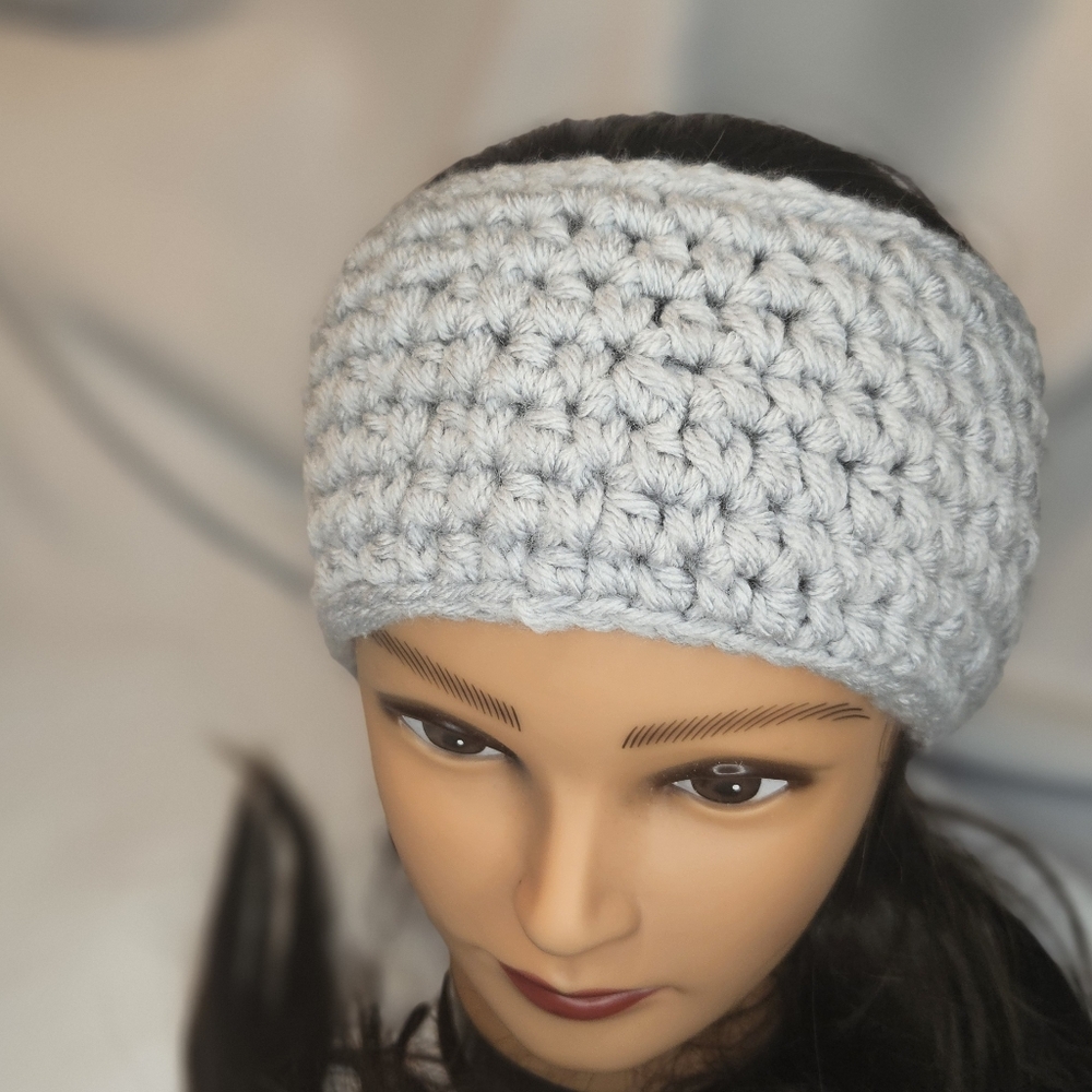 Hand Crafted Gray Crochet Headband